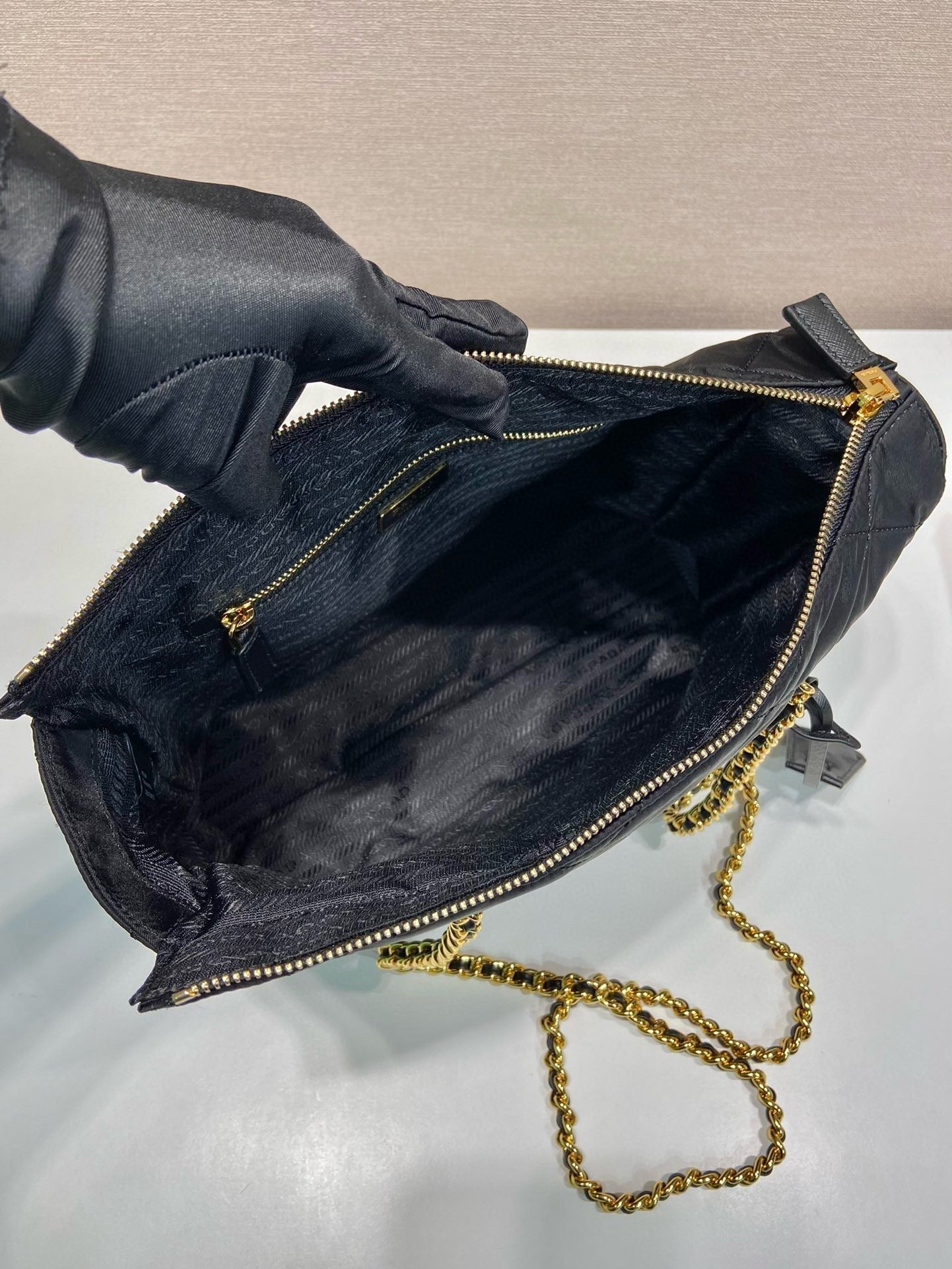 Prada Gold Chain Bag Black Re-Nylon mysite