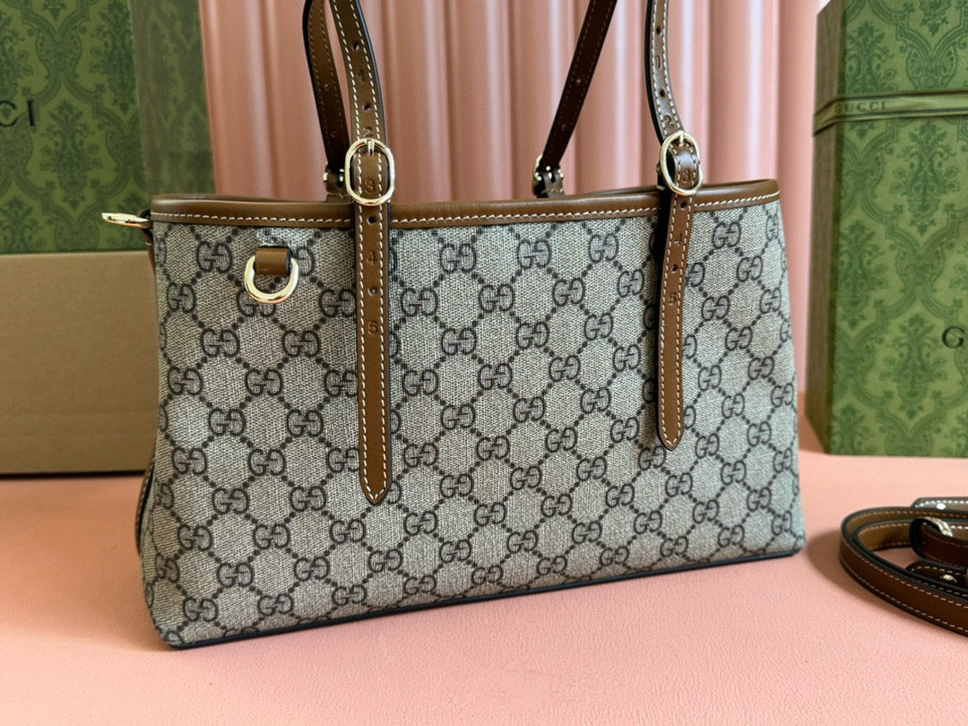 Gucci GG Emblem Small Tote Bag Beige Ebony Leather mysite