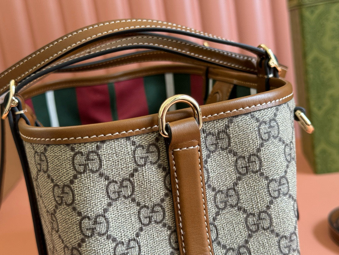 Gucci GG Emblem Small Tote Bag Beige Ebony Leather mysite