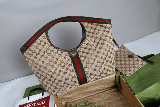 Gucci Giglio Large Tote Bag Beige and Red Denim mysite