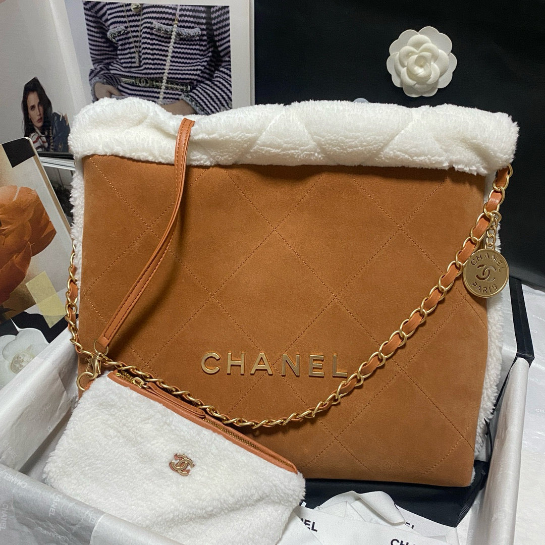 CC 22 Bag 35cm Brown White Shearling Lambskin mysite
