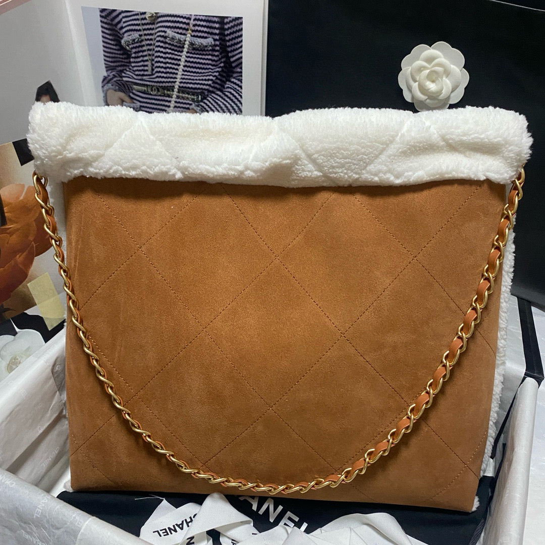 CC 22 Bag 35cm Brown White Shearling Lambskin mysite