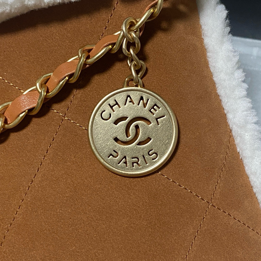 CC 22 Bag 35cm Brown White Shearling Lambskin mysite