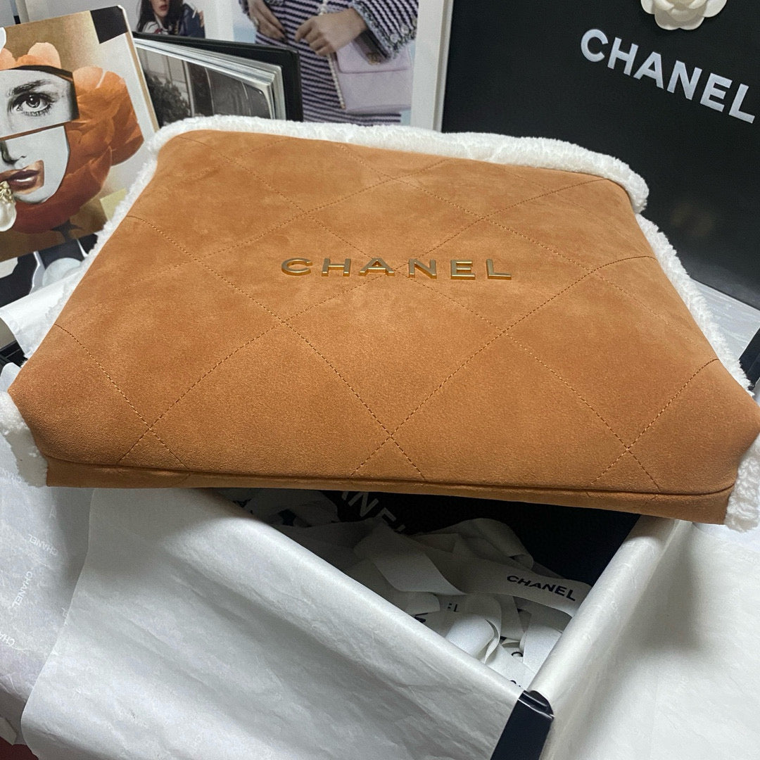 CC 22 Bag 35cm Brown White Shearling Lambskin mysite