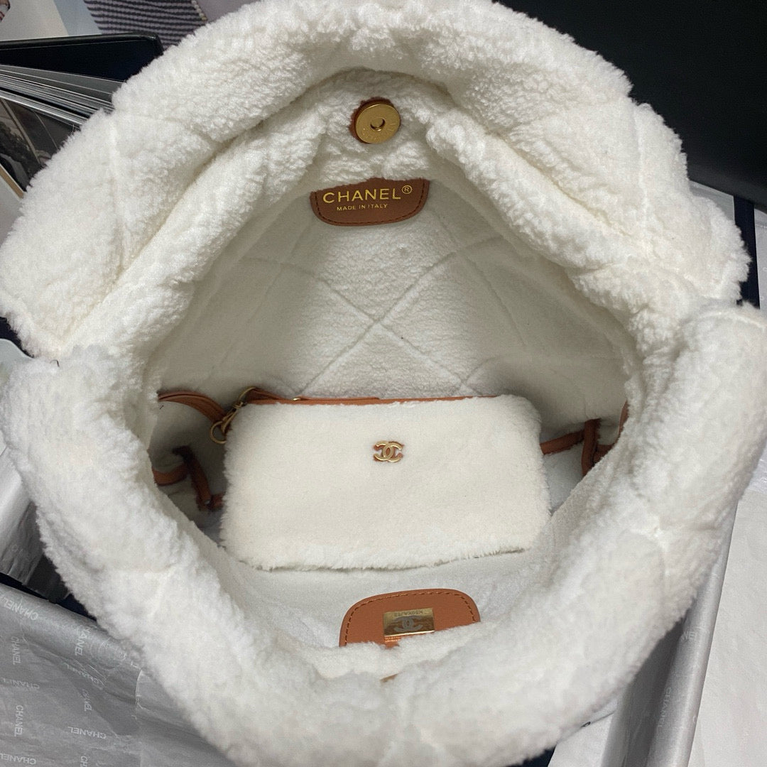 CC 22 Bag 35cm Brown White Shearling Lambskin mysite