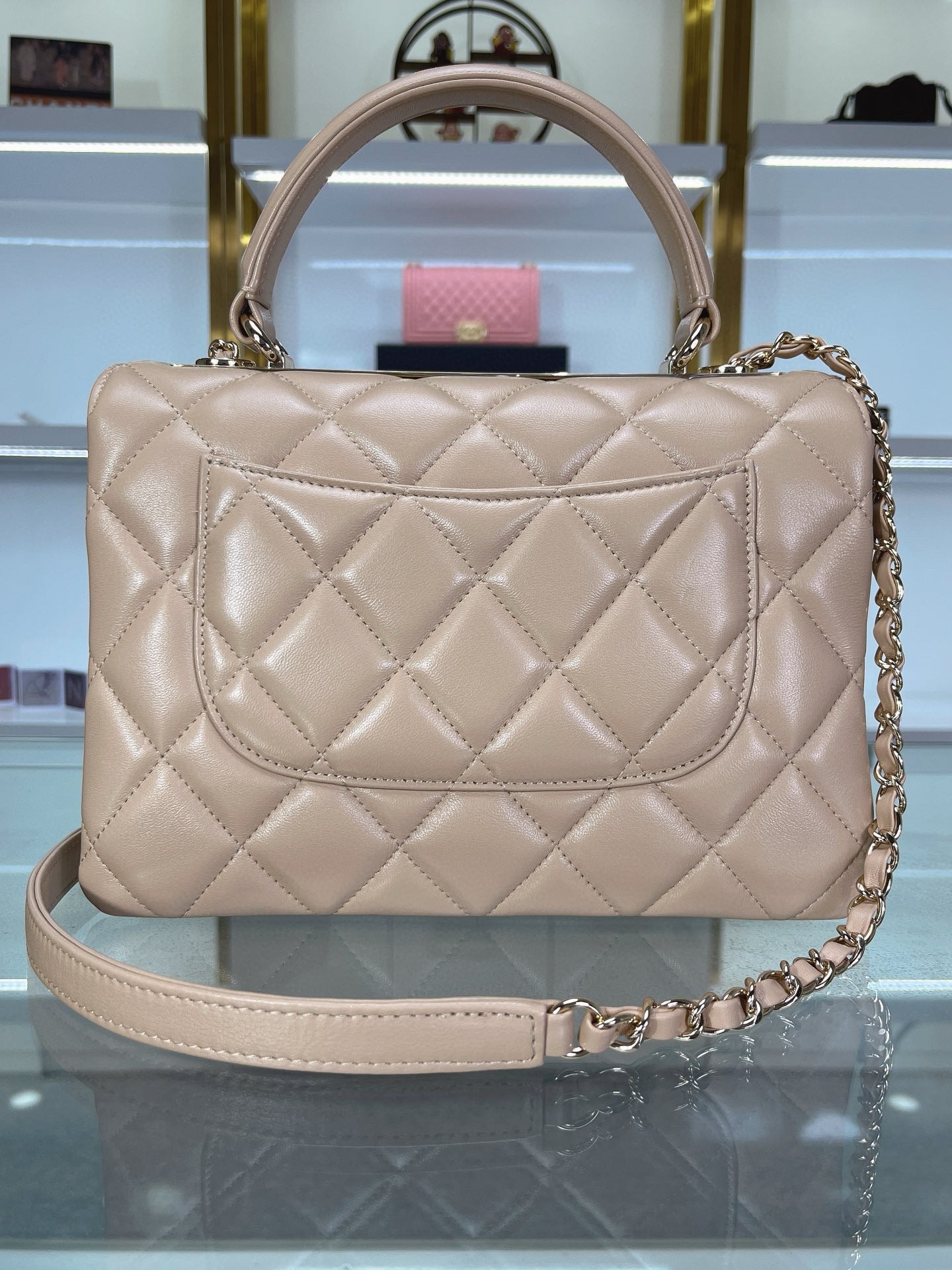 CC TRENDY 25CM BEIGE LAMBSKIN LIGHT GOLD HARDWARE mysite