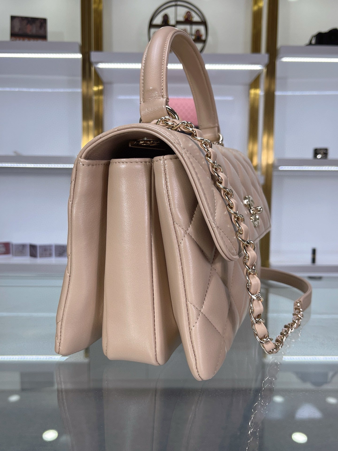 CC TRENDY 25CM BEIGE LAMBSKIN LIGHT GOLD HARDWARE mysite