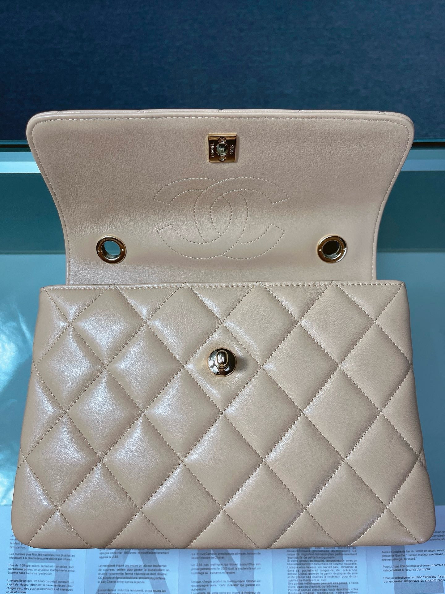 CC TRENDY 25CM BEIGE LAMBSKIN LIGHT GOLD HARDWARE mysite