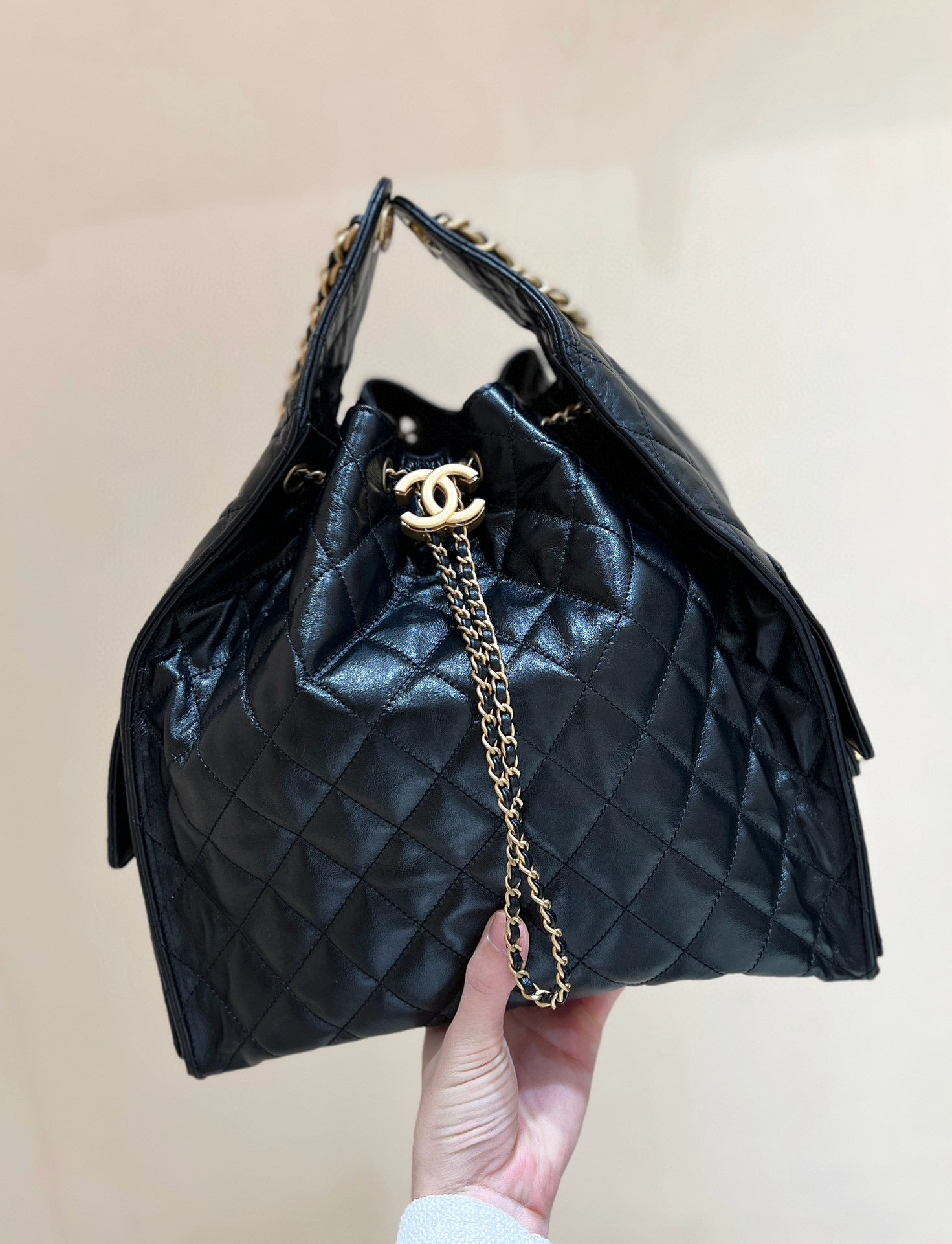 CC 25C Hobo Bag Large 40cm Balck Polished Calfskin Gold Hardware mysite