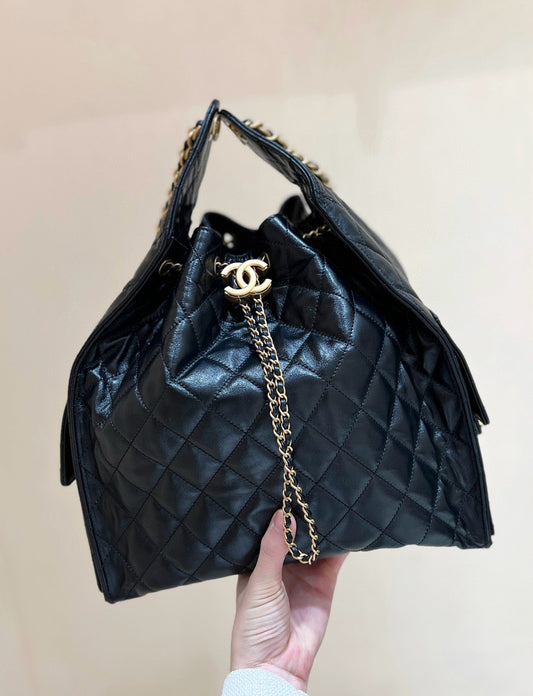CC 25C Hobo Bag Large 40cm Balck Polished Calfskin Gold Hardware mysite
