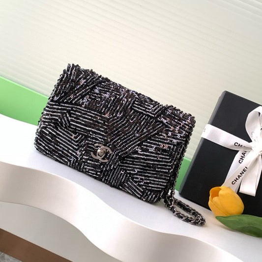 24K Flap Bag 20cm Sequin Black mysite