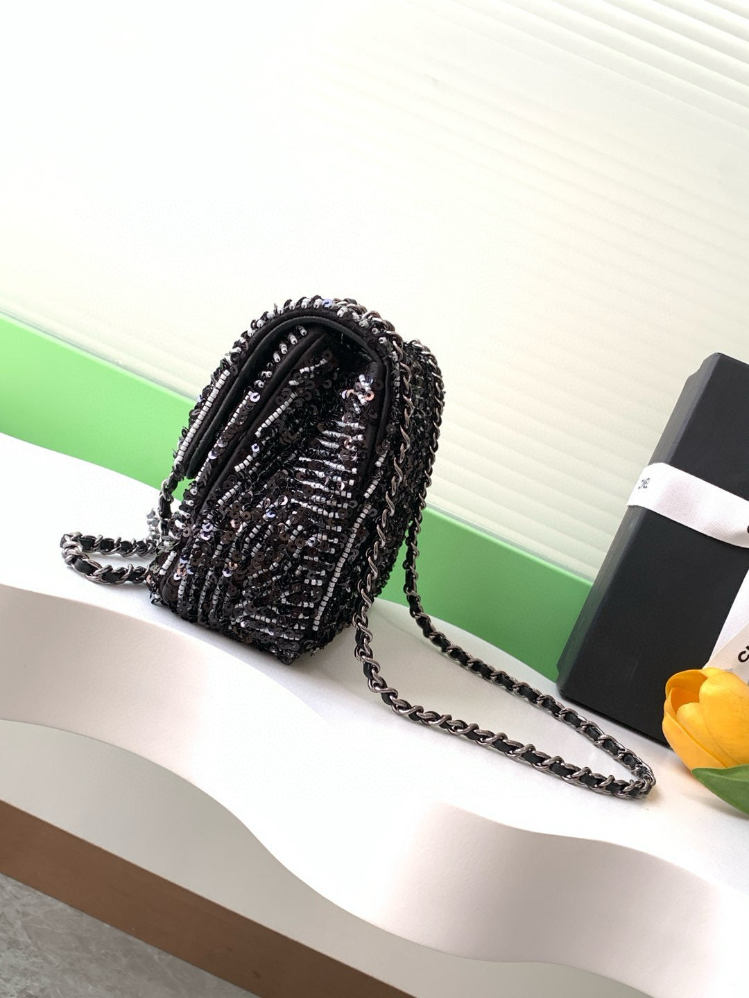 24K Flap Bag 20cm Sequin Black mysite