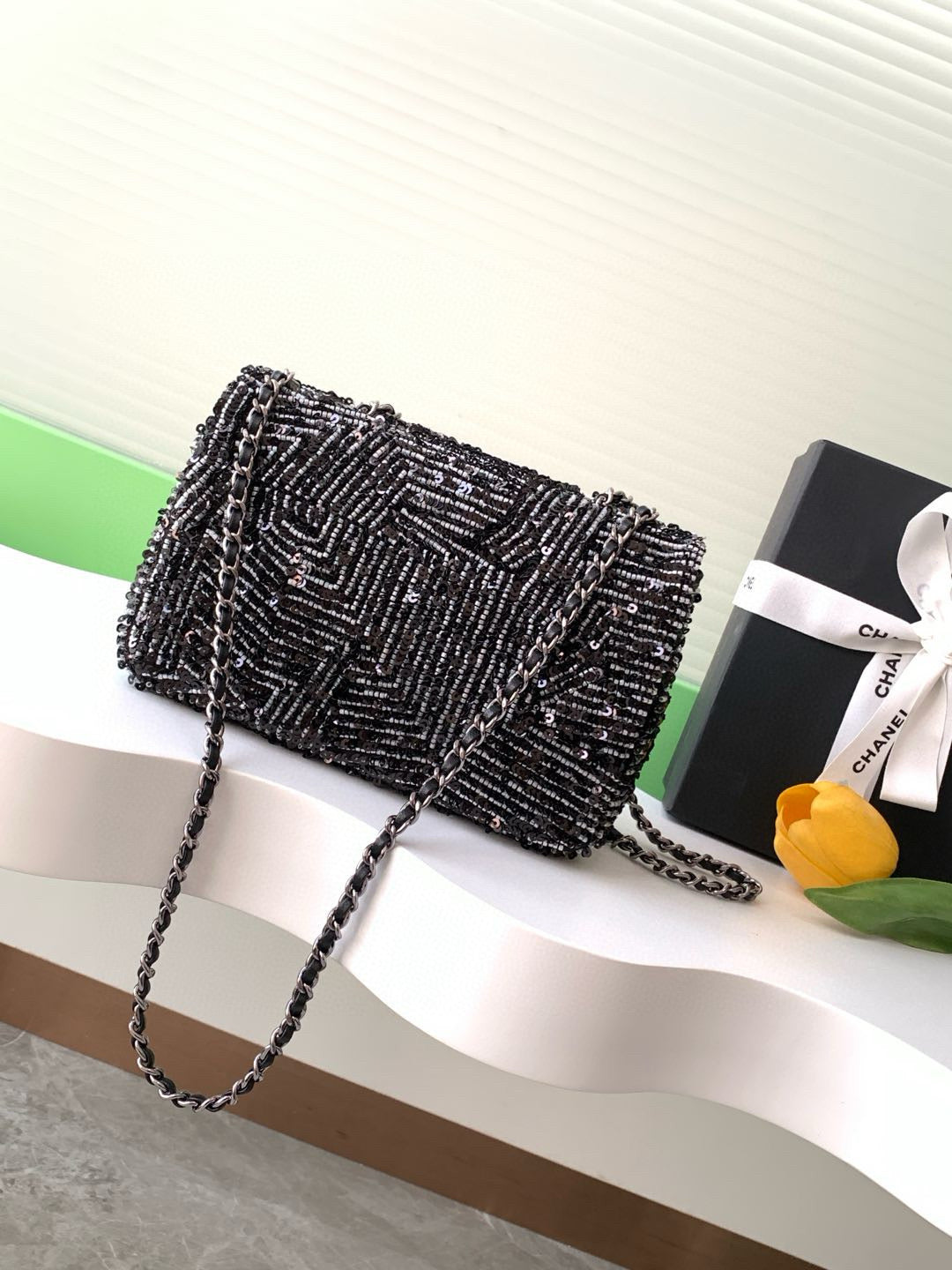 24K Flap Bag 20cm Sequin Black mysite