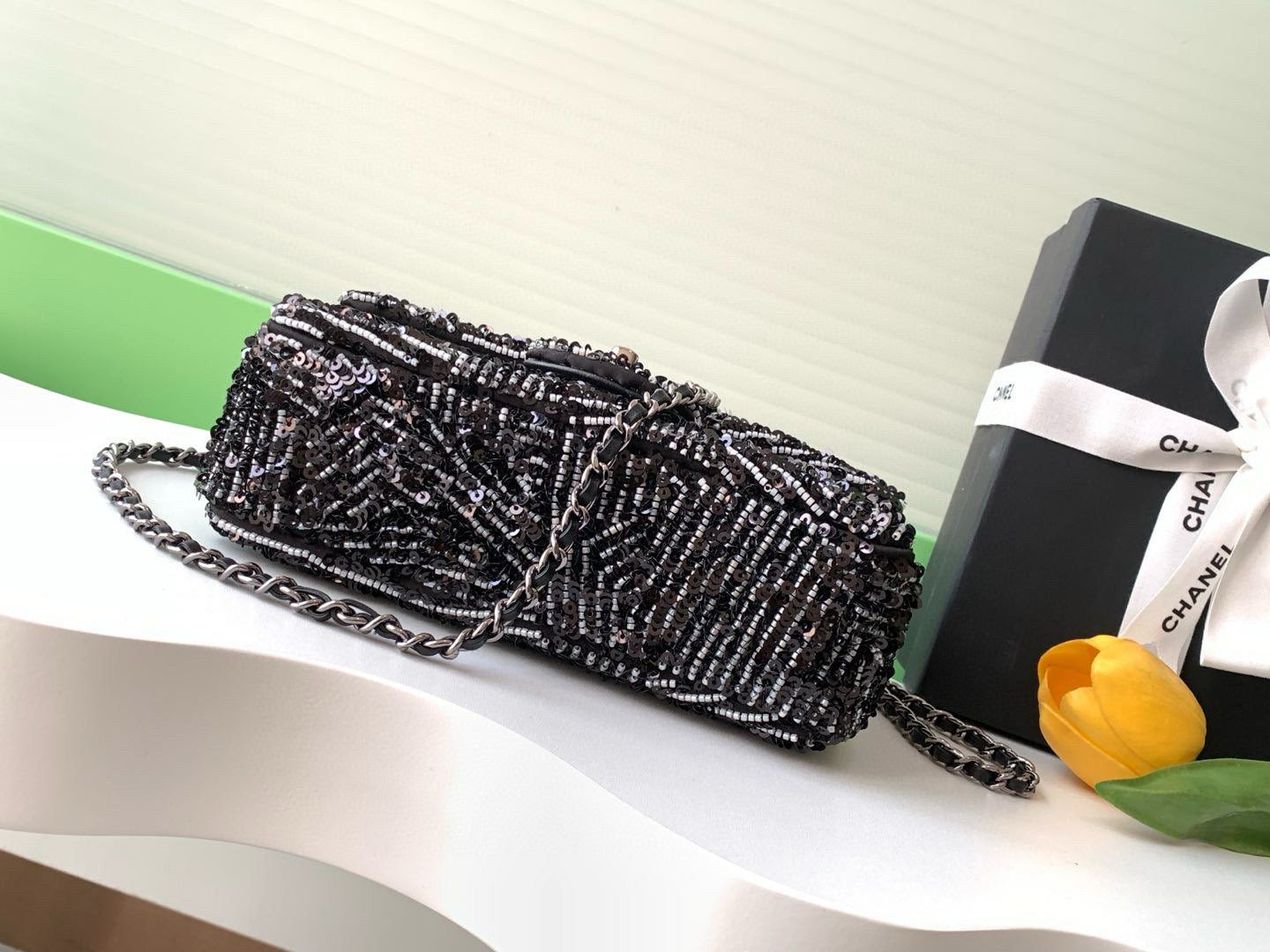 24K Flap Bag 20cm Sequin Black mysite