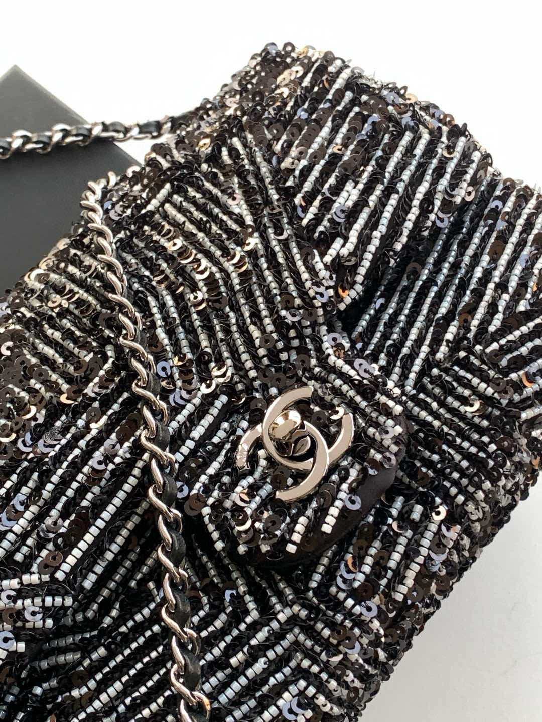 24K Flap Bag 20cm Sequin Black mysite