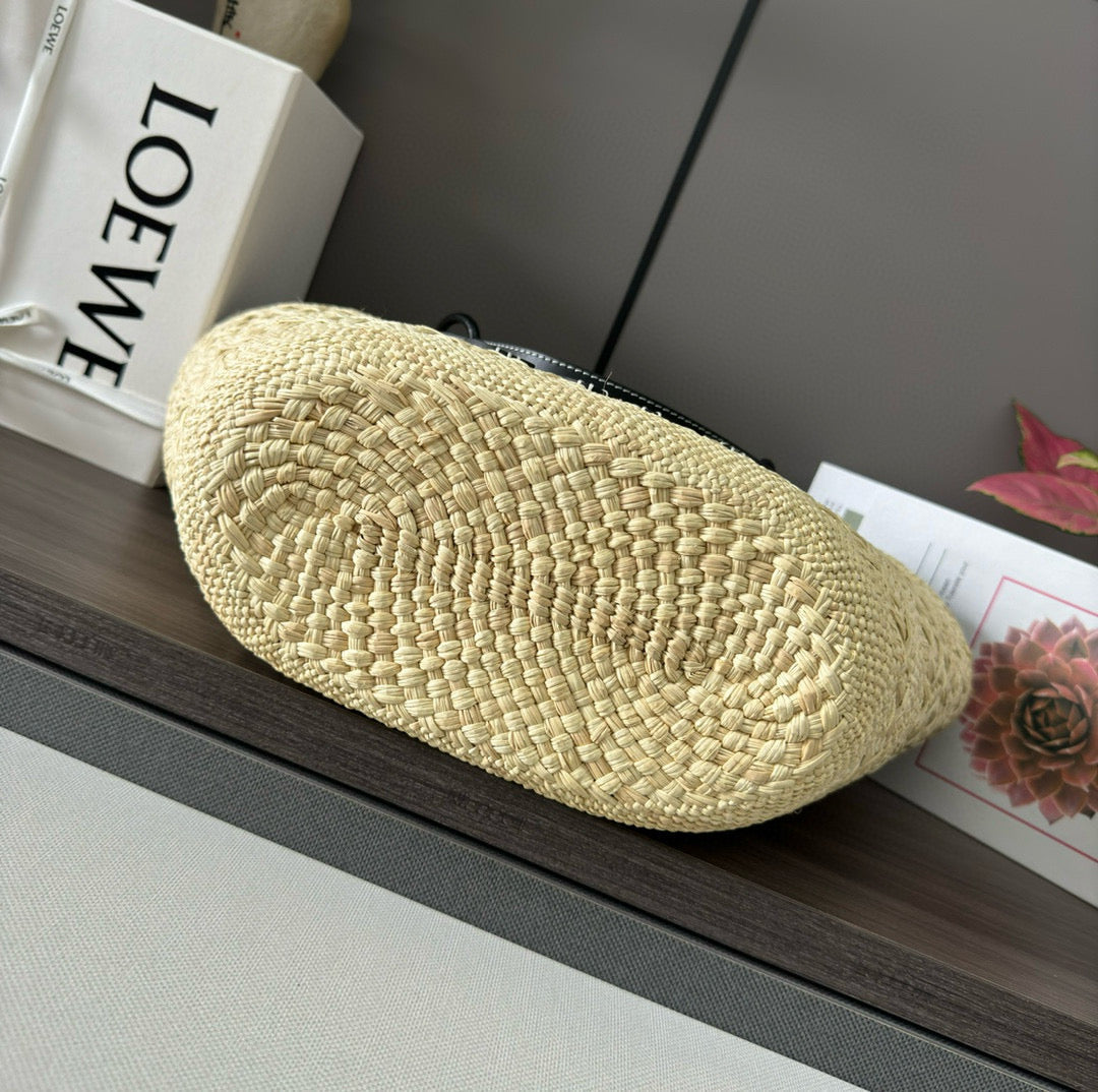 Loew Anagram Basket 46cm Beige Raffia Black Calfskin mysite