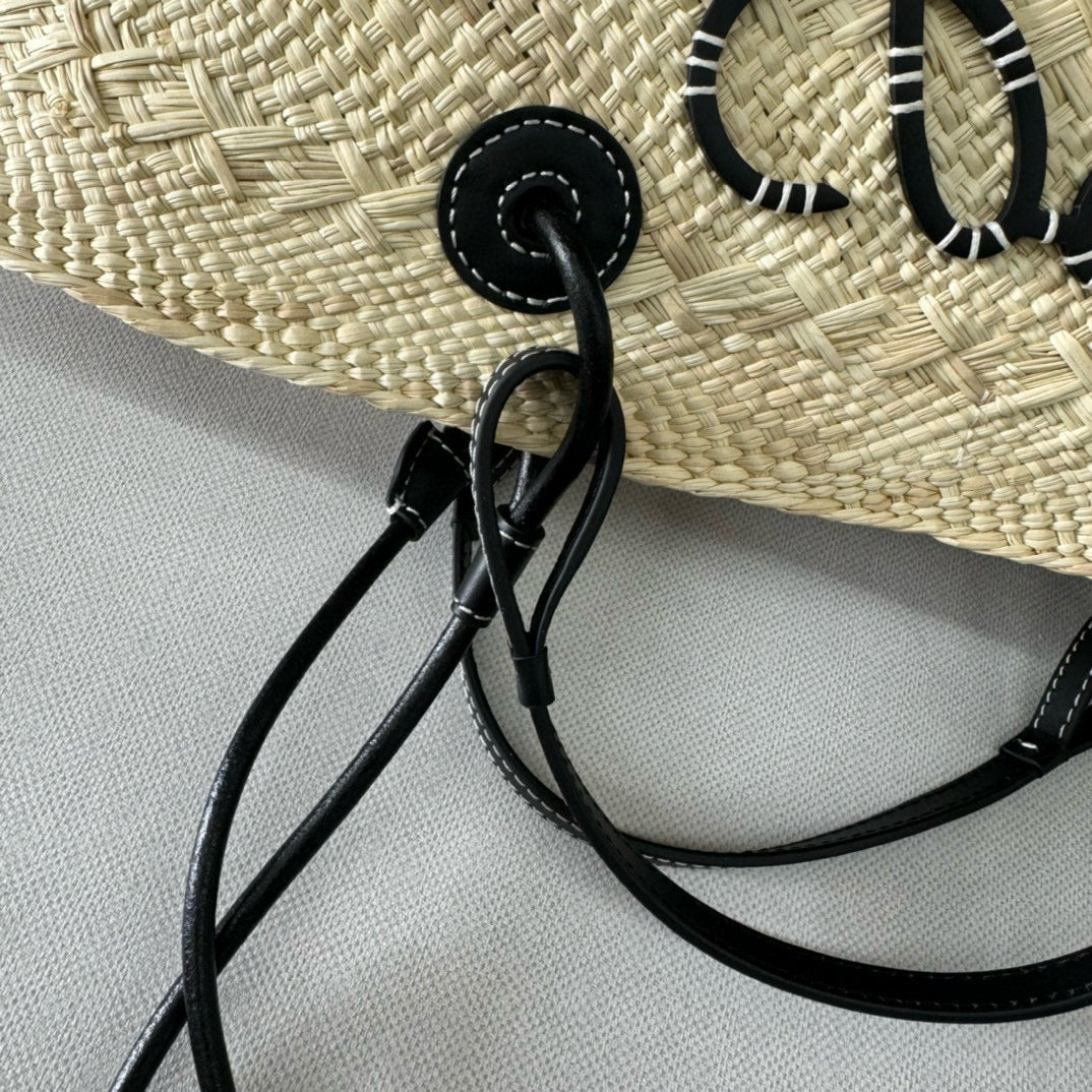 Loew Anagram Basket 46cm Beige Raffia Black Calfskin mysite