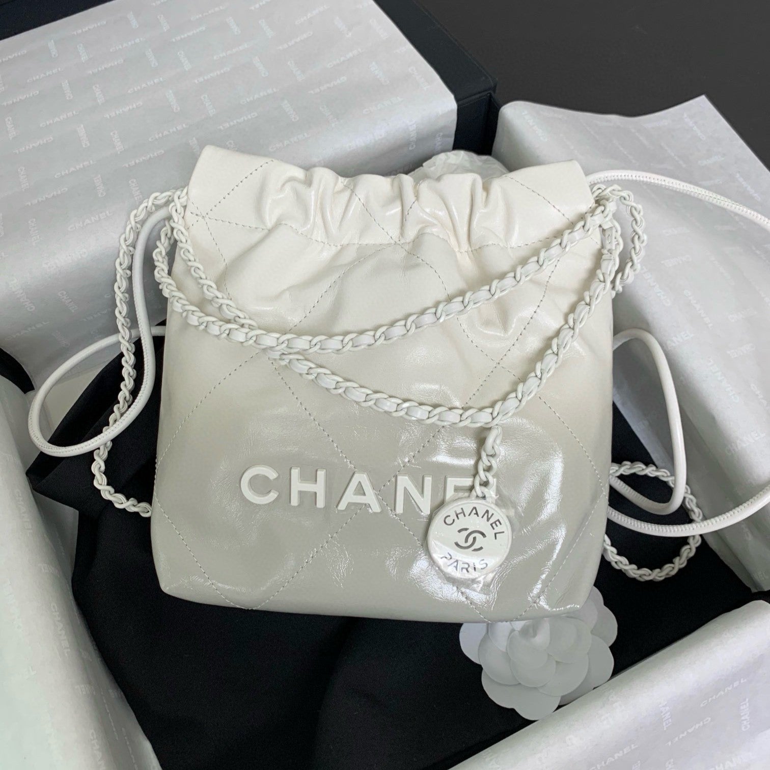 CC Mini 22 Hobo Bag White Grey Lambskin mysite