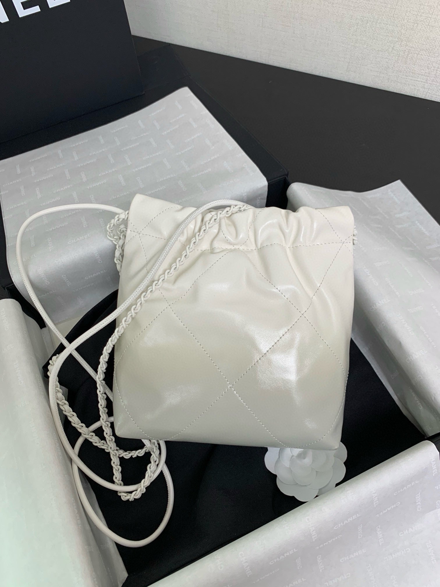 CC Mini 22 Hobo Bag White Grey Lambskin mysite