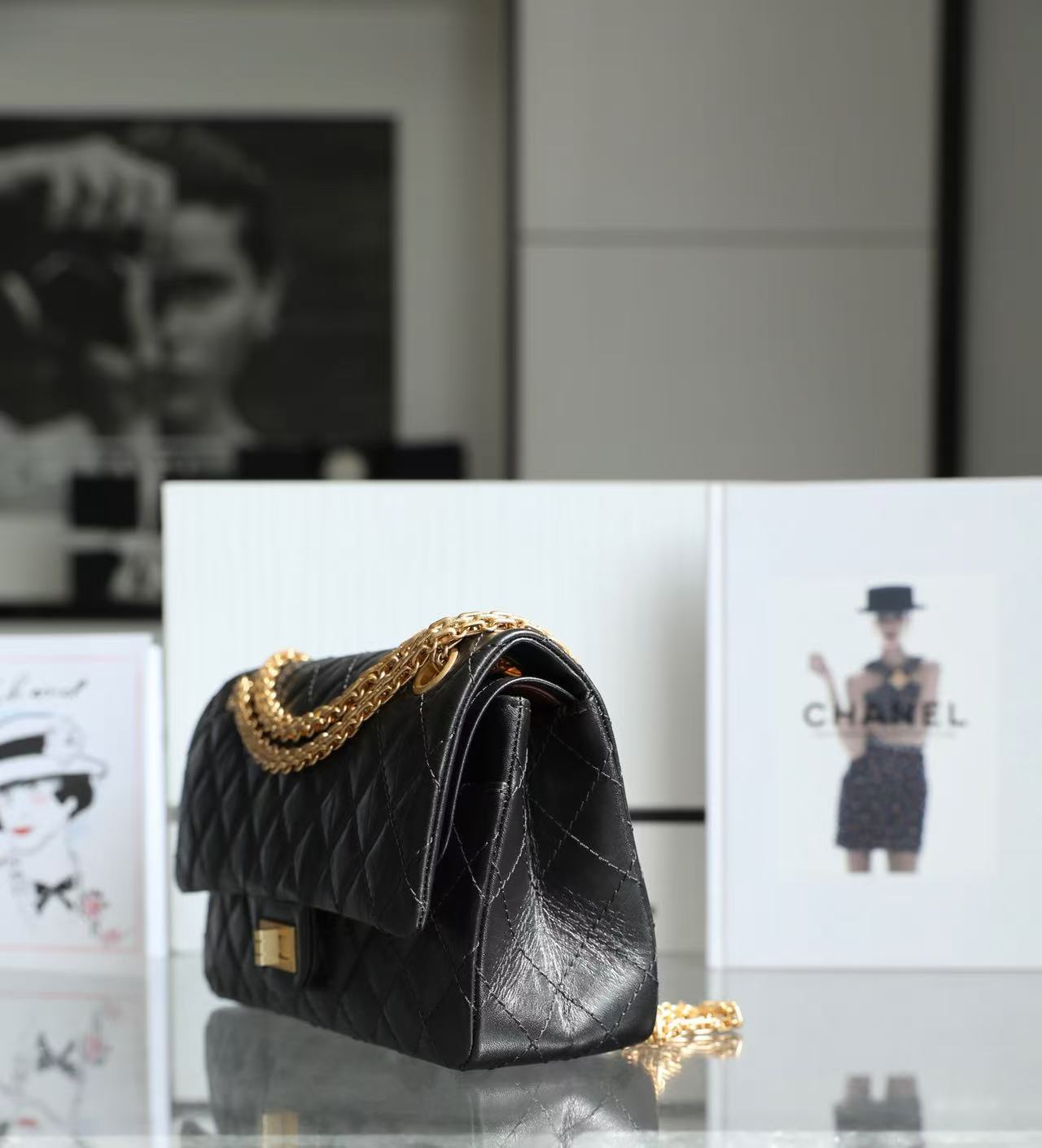 CC Classic 2.55 Flap Bag 24cm Black Aged Lambskin mysite