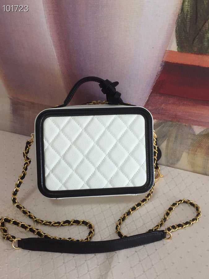 CC Filigree Vanity Case Bag Black White Quilted Caviar Leather mysite