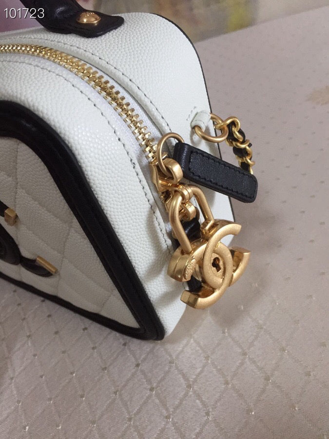 CC Filigree Vanity Case Bag Black White Quilted Caviar Leather mysite