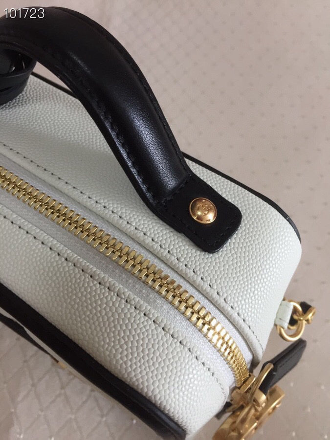 CC Filigree Vanity Case Bag Black White Quilted Caviar Leather mysite