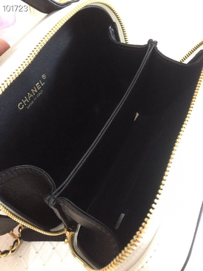 CC Filigree Vanity Case Bag Black White Quilted Caviar Leather mysite