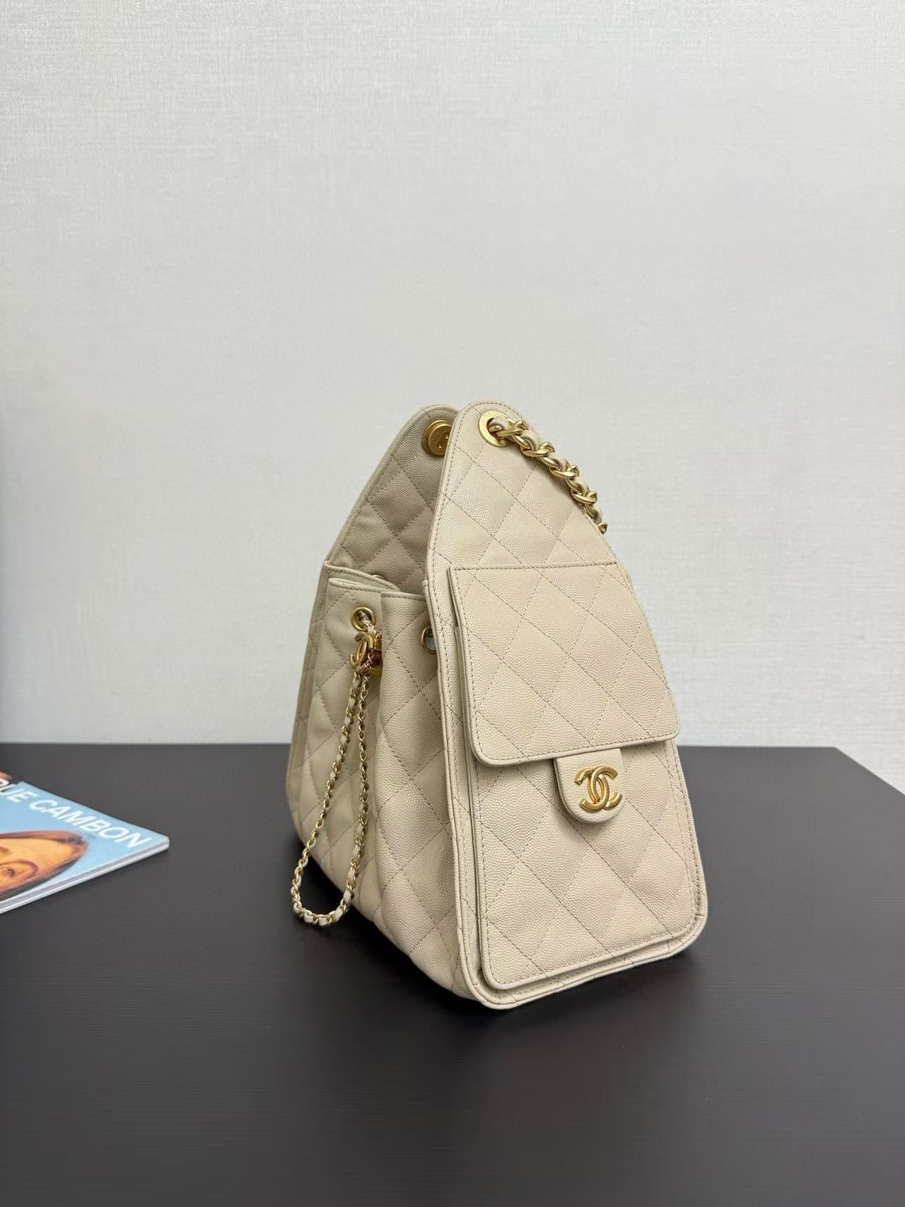 CC 25C Hobo Bag 30cm Beige Grained Calfskin mysite