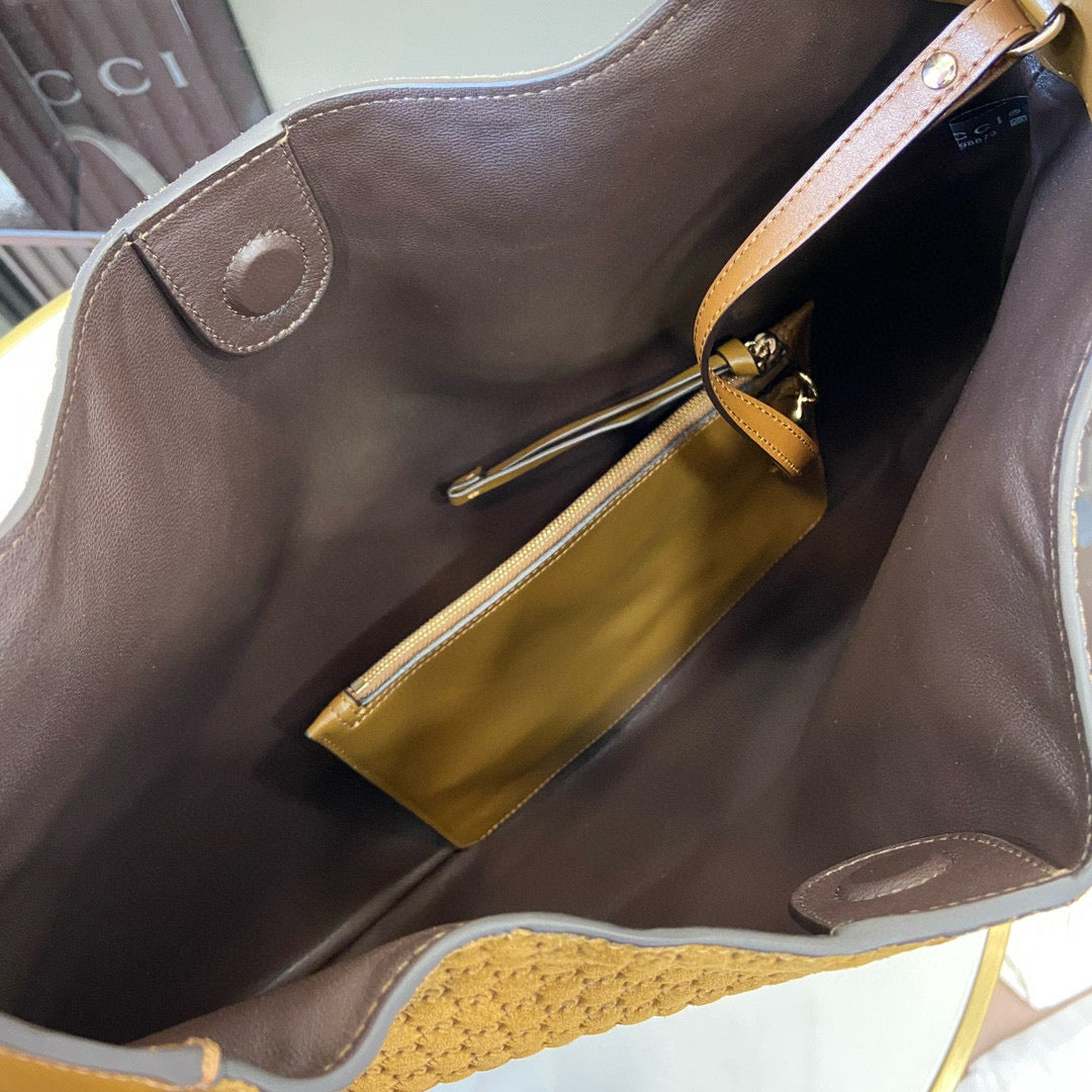 GG Tote Bag Brown Velvet Embossed and Leather mysite