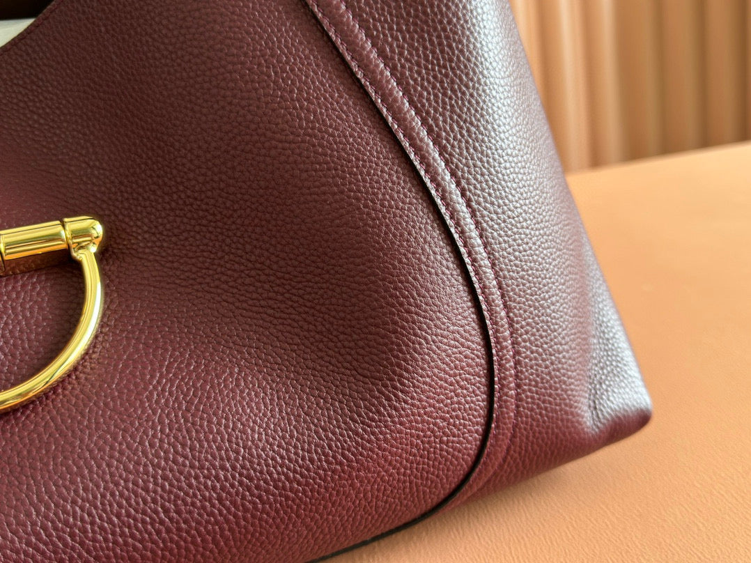 GG Softbit Shoulder Bag 46cm Burgundy Grained Calfskin Gold Hardware mysite