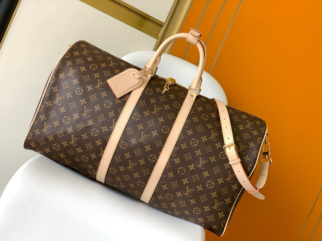 LV Keepall Bandouliere 55 Monogram Canvas Brown Gold Hardware mysite