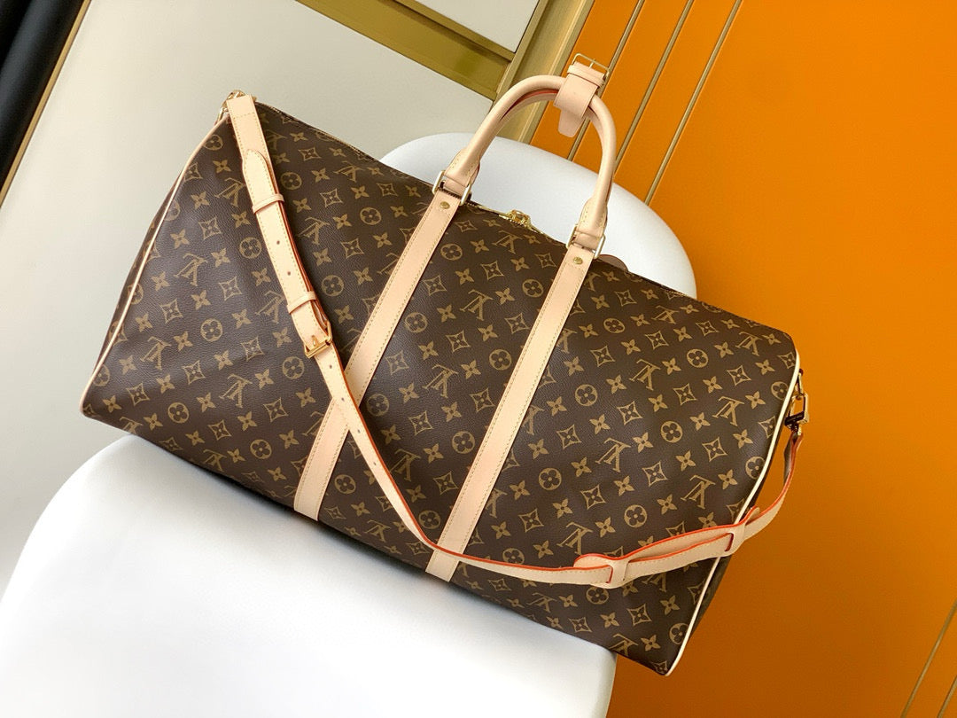 LV Keepall Bandouliere 55 Monogram Canvas Brown Gold Hardware mysite