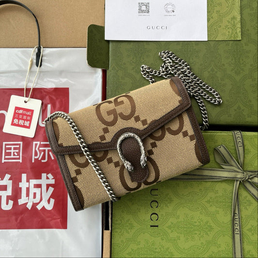 Gucci Jumbo Dionysus Wallet On Chain Brown Canvas and GG Original Leather mysite