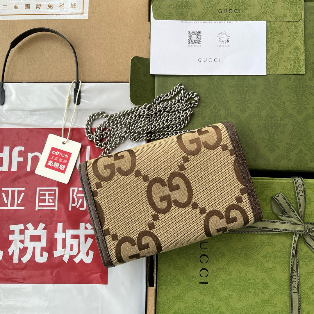Gucci Jumbo Dionysus Wallet On Chain Brown Canvas and GG Original Leather mysite