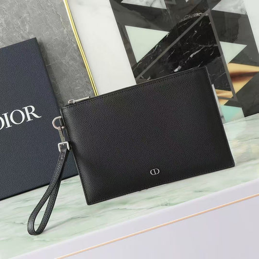 CD A5 Pouch Black Grained Calfskin with CD Icon mysite