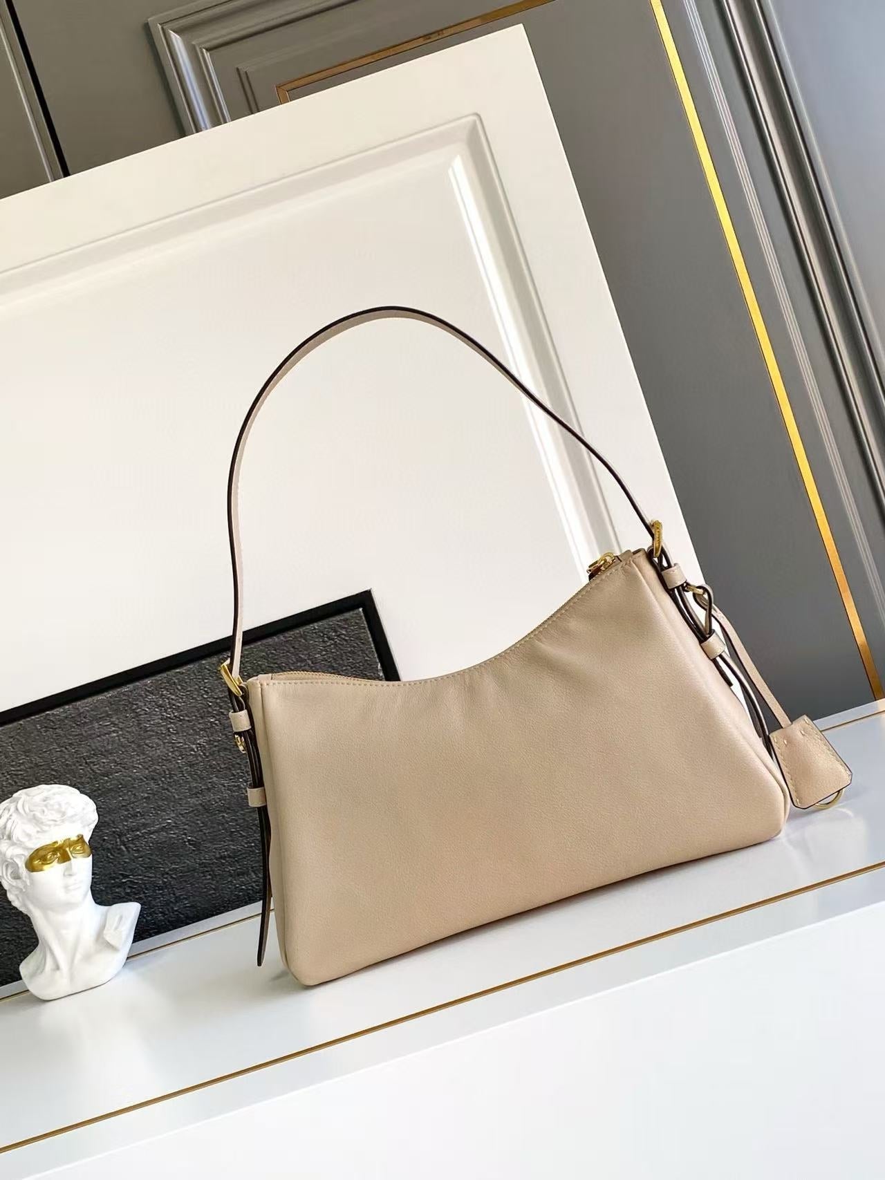 Prada Aimee Underarm Bag 31cm beige Calfskin mysite