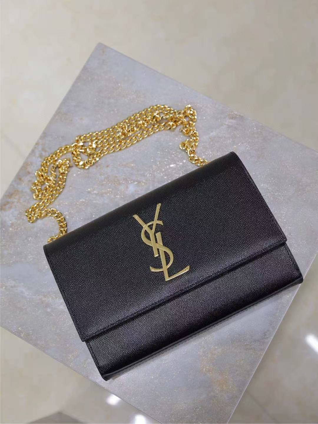 YSL Kate Small Chain Bag 20cm Black Gold Grained Calfskin mysite