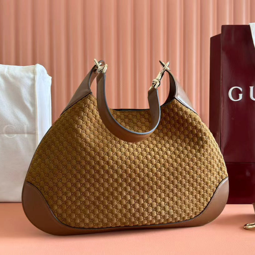 Gucci B Medium Shoulder Bag Brown Suede Leather mysite