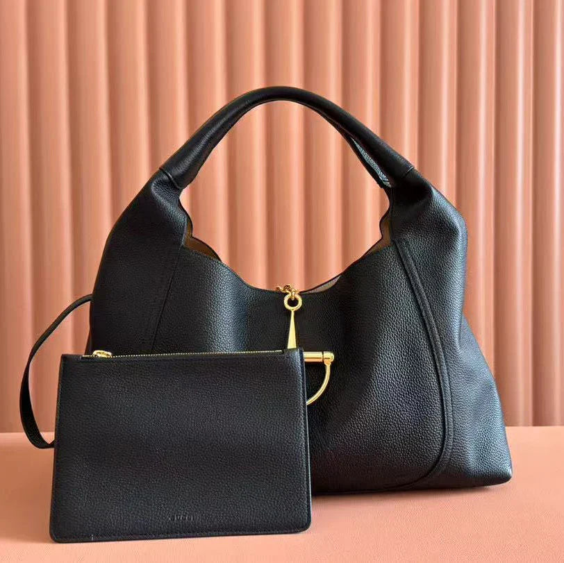 GG Softbit Shoulder Bag 46cm Black Grained Calfskin Gold Hardware mysite