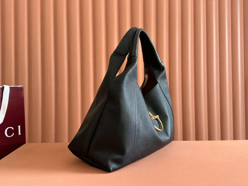 GG Softbit Shoulder Bag 46cm Black Grained Calfskin Gold Hardware mysite