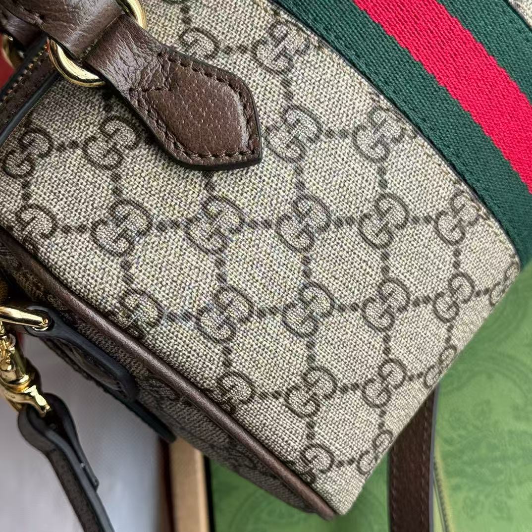 Gucci Ophidia 21.5 Bag Brown Ebony Leather Canvas