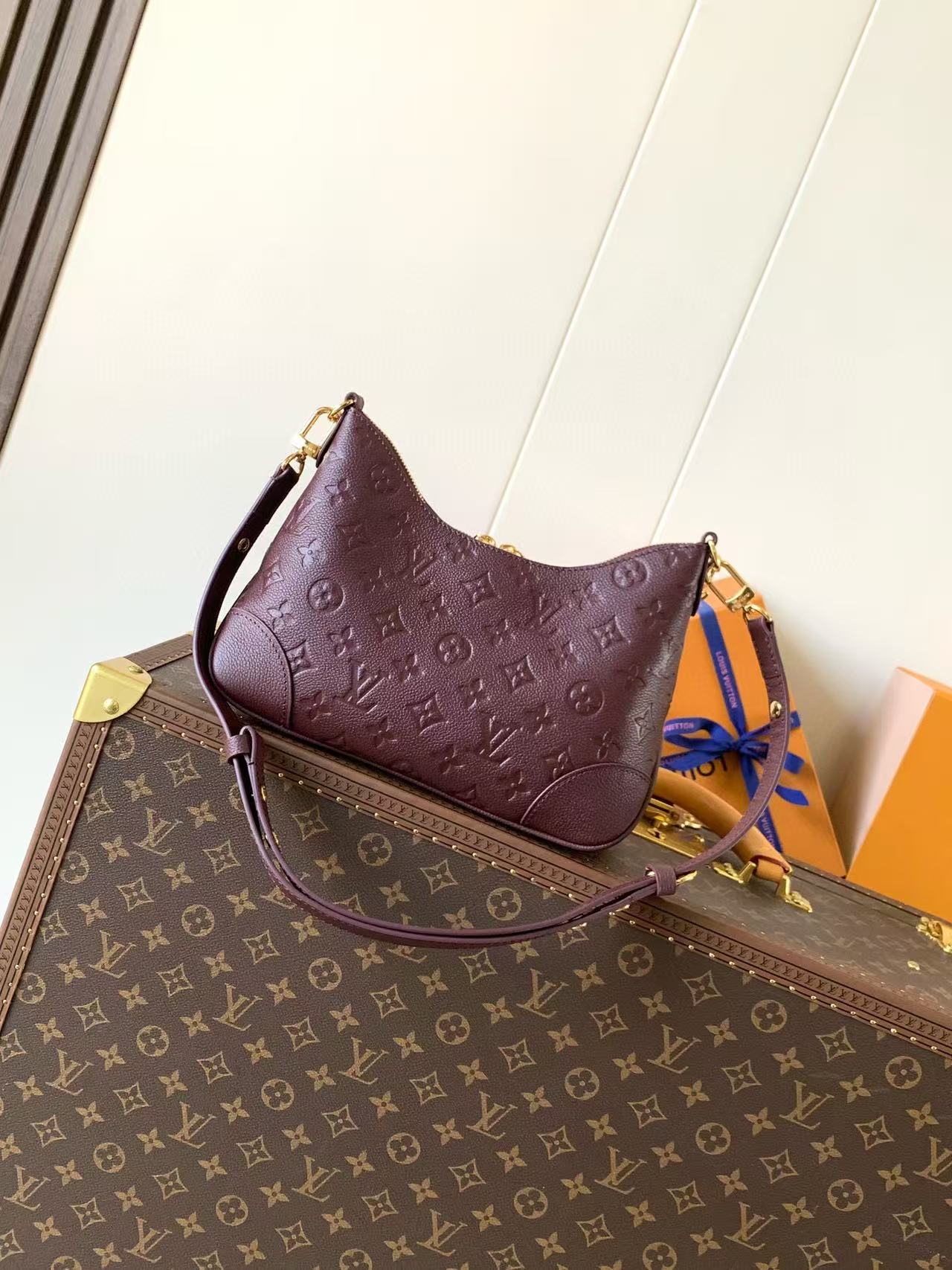 LV Boulogne PM Bag Burgundy Gold Embossed Grained Cowhide Leather mysite