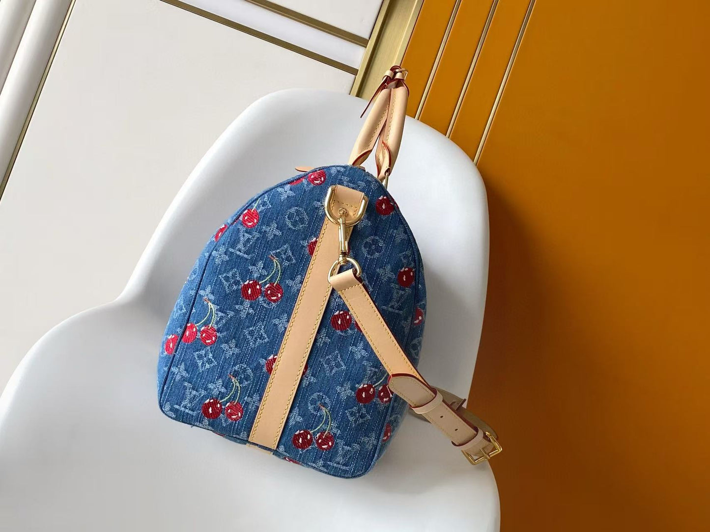 LV x TM Keepall Bandoulière 45cm Bag Blue Red Beige Denim Fabric Cowhide mysite