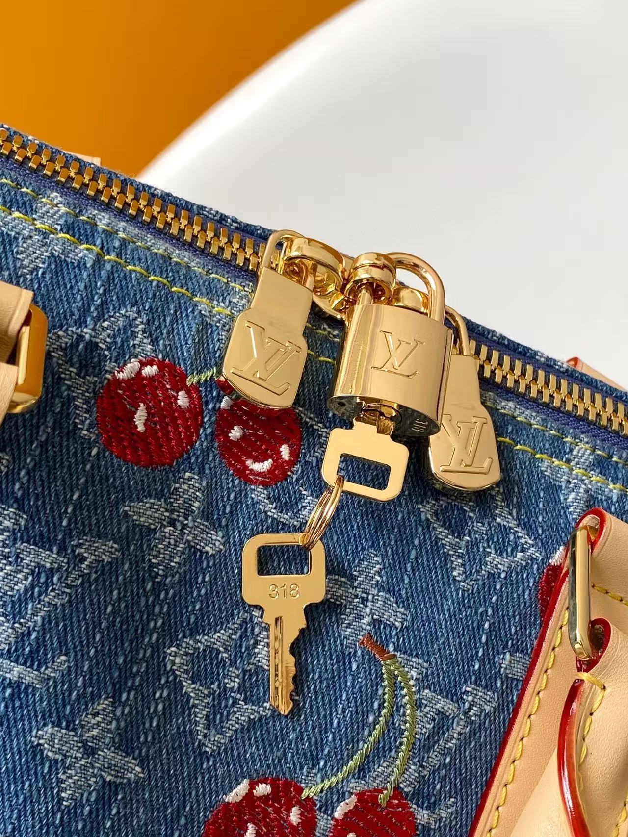 LV x TM Keepall Bandoulière 45cm Bag Blue Red Beige Denim Fabric Cowhide mysite