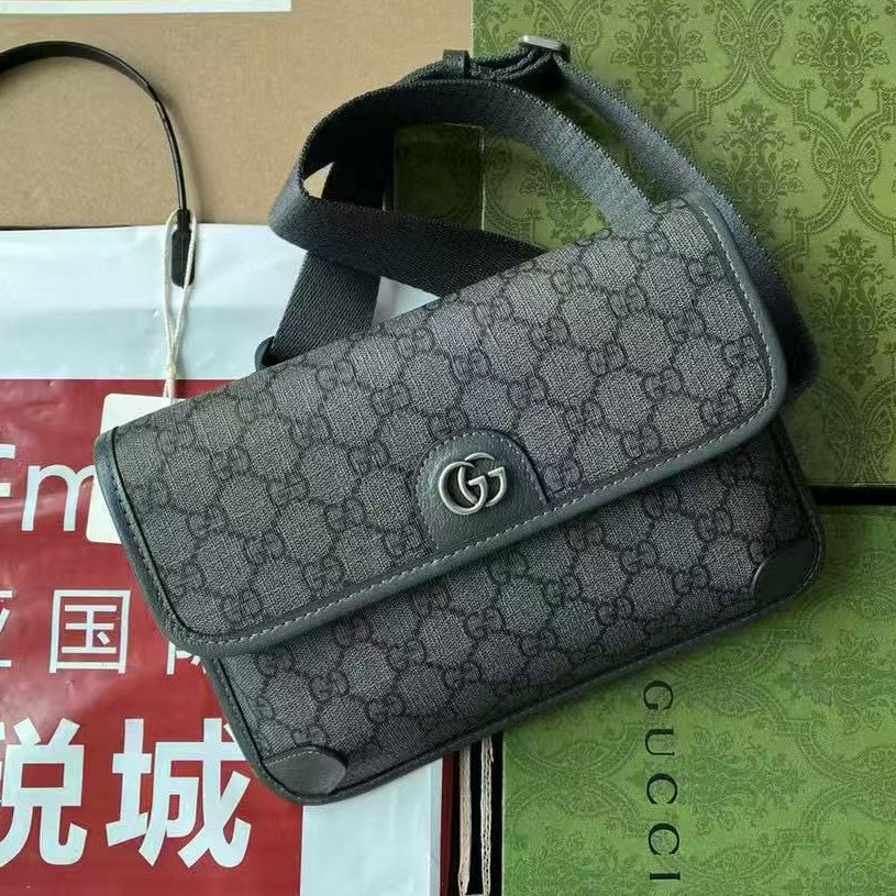 Gucci Ophidia Small Bag 23 Dark Grey Monogram Canvas Lambskin mysite