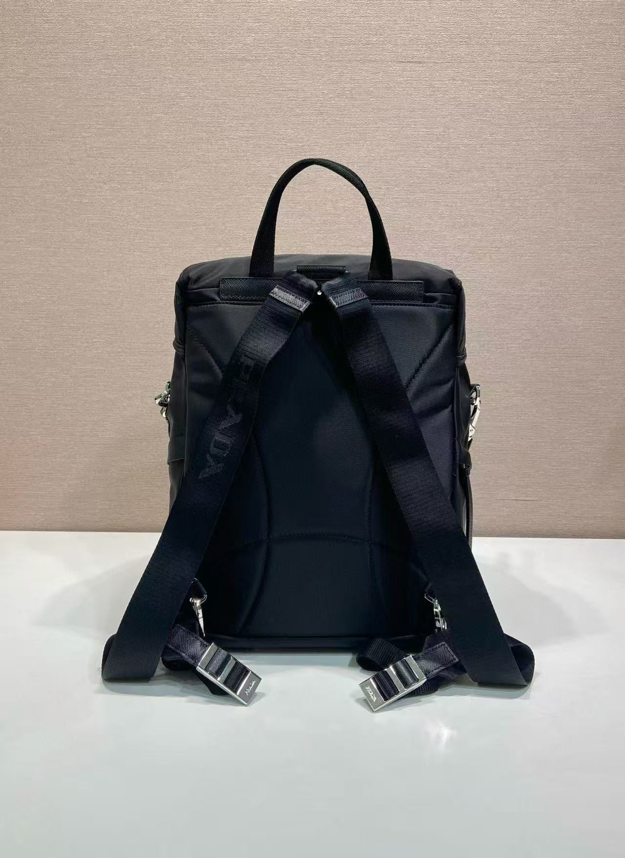 BACKPACK 34.5 IN BLACK RE-NYLON AND SAFFIANO LEATHER TRIM mysite