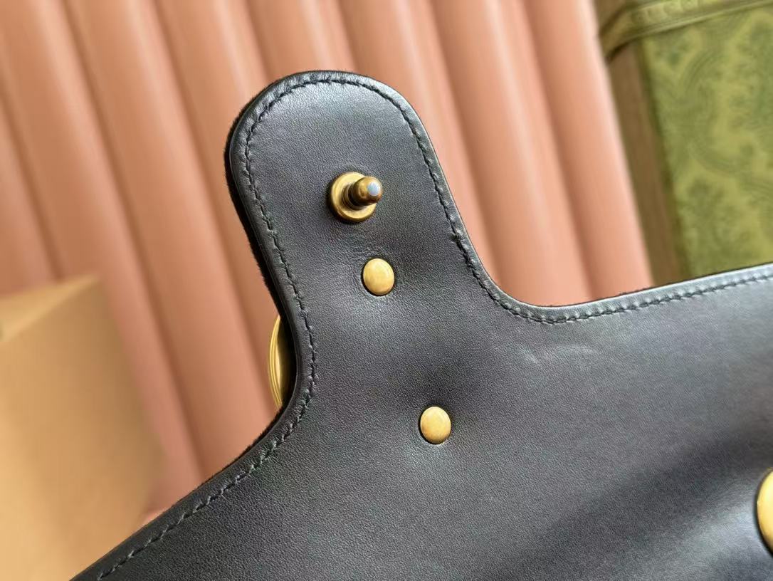 GG 2025 Marmont 26cm Bag Black Gold Velvet Leather mysite