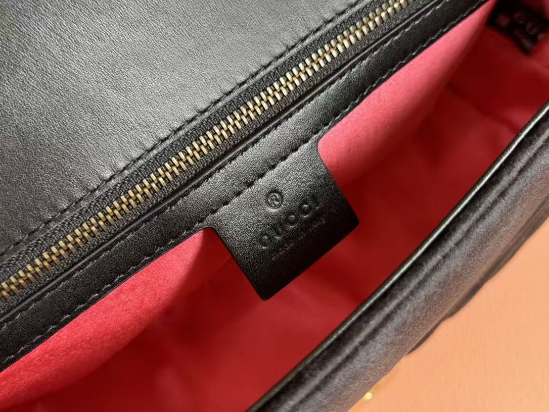 GG 2025 Marmont 26cm Bag Black Gold Velvet Leather mysite