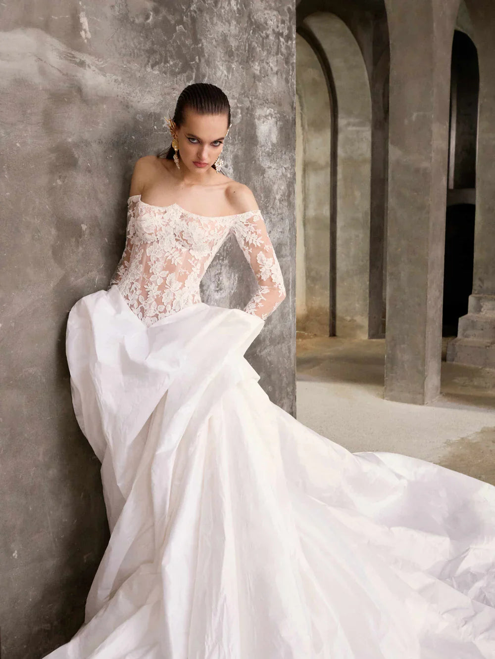 Gorgeous Lace Off-the-shoulder Long-sleeve Design A-Line Wedding Dress Ball Gown Prom Dress Evening Dress TP4597s mysite